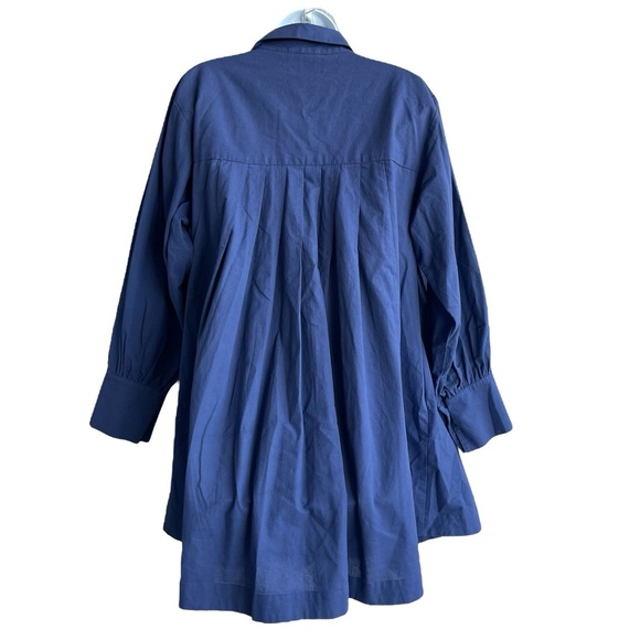 AURA Oversized Tunic Linen Blend Shirtdress M Long Sleeve Pockets Blue - Picture 2 of 3